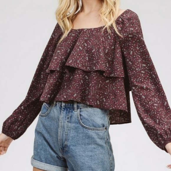 🌺SALE Plum floral ruffled top - Picture 2 of 8